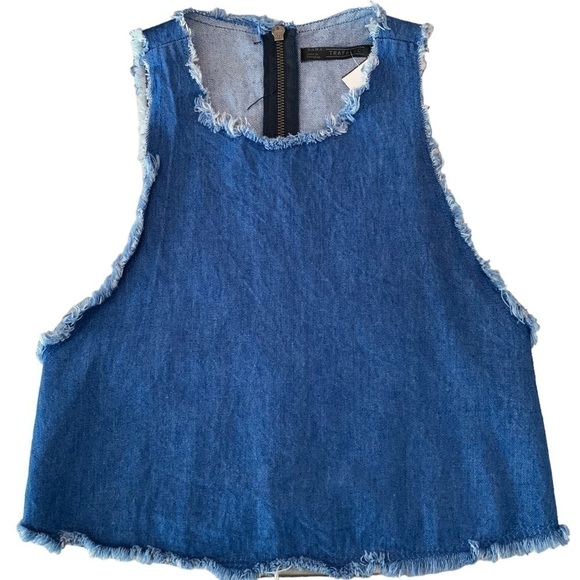 Zara Frayed Denim Crop Top - Picture 2 of 7